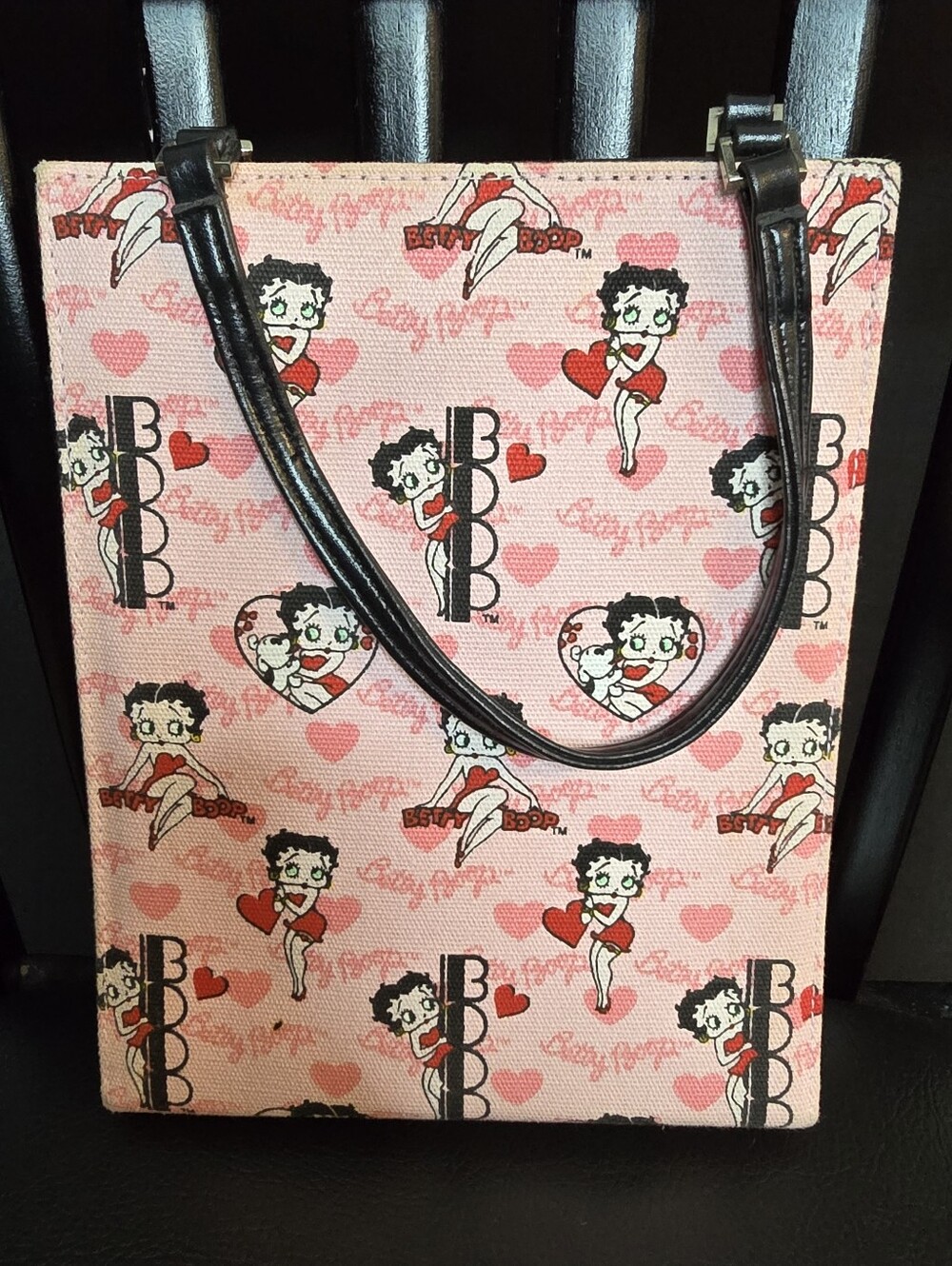 Betty Boop Pink Canvas Tote with Black Handles